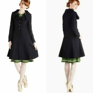 Myrtlewood of California Navy Blue Modcloth Peplum Coat Brass Buttons S NWOT